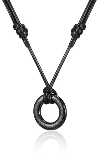 HSWYFCJY Collar Vikingo Runa Hombres Trenzado de Cuero Collar de Negro Redondo Runa Colgante Acero Inoxidable Nórdico de Talismán Joyería Regalos para Hombres Mujer
