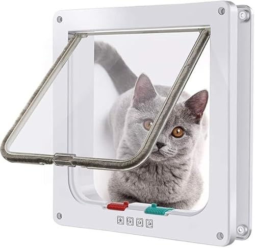 MiniGlypture Katzenklappe，4 Wege Verriegelung Katzentür Haustierklappe Haustiertür (weib, L)