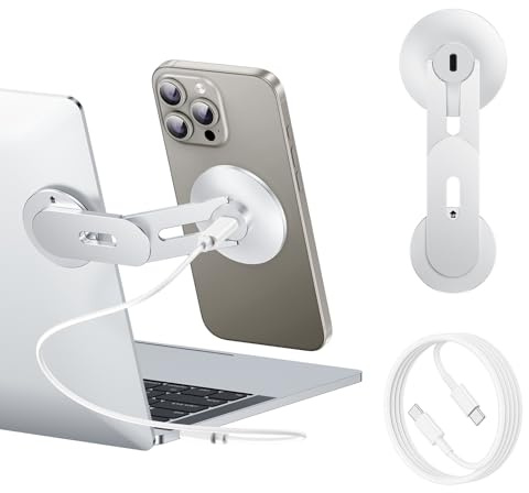 MAGDIGITEH Laptop-Handyhalterung, magnetischer Handyständer, 15 W, schnelles kabelloses Ladegerät für MagSafe für iPhone 17/16/15/14/13/12 und alle Handys für Tesla (Silber)