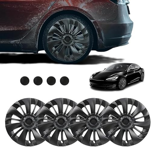 4er Set Radkappen Passend für Tesla Model Y Black Performance Turbine Radkappen Radkappen Radkappen Set Sportliches Upgrade für 19 Zoll Zwillinge Mattschwarz