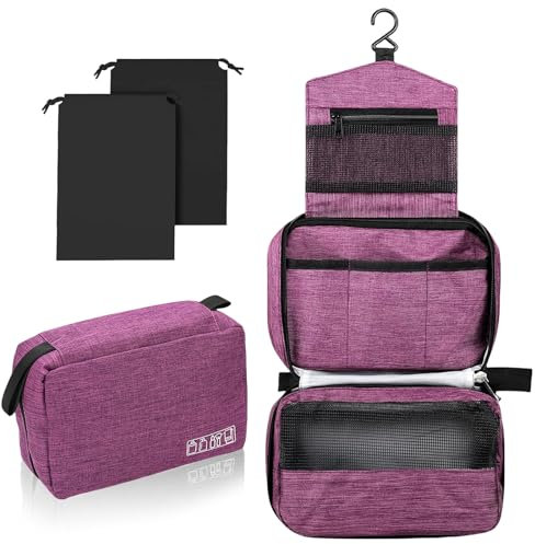 Aucuu Trousse de Toilette, Trousse de Toilette Voyage avec Crochets, Grande Sac Cosmétique Organisateur avec 2 Sac à Cordon, Pliable Trousse de Maquillage Imperméable et Suspendu pour Homme et Femme