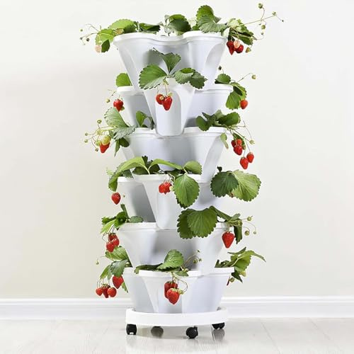 Generico Fragole Verticale da Giardino 6 Ripiani Impilabile Vaso Trifoglio per Fiori Rampicanti Piante Fioriera da Balcone Regolabile Plastica Grande Porta Piante da Esterno ed Interno,G