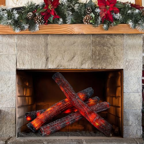 Tuanse 4 pezzi 40,6 cm camino senza fiamma luce di tronco finto fuoco fiamma decorazione da campeggio camino senza fiamma luce LED falso fuoco ceppo per la casa Natale inverno indoor outdoor party