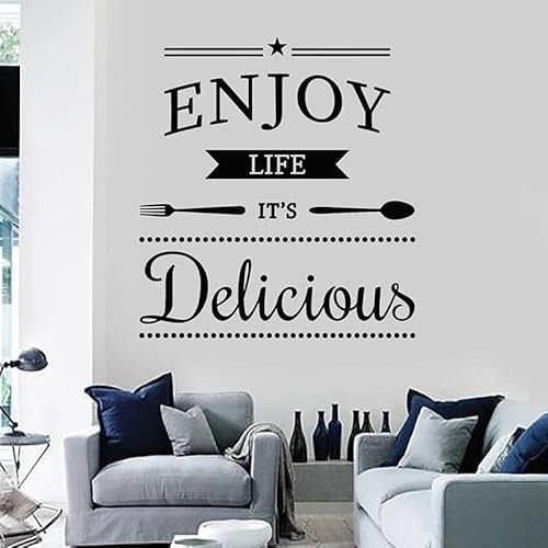 Enjoy Life Delicious Wandaufkleber, inspirierender Spruch Tapete, Café, Küche, Heimdekoration, Fenster, Vinyl, Schriftbild, 57 x 62 cm