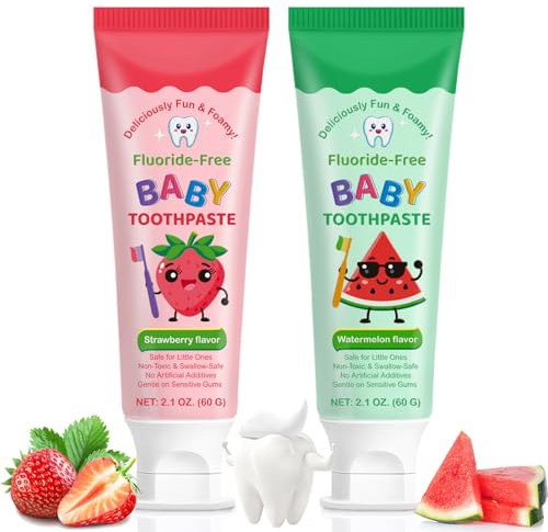 Pasta de Dientes para Niños sin Fluoruro 60g | Sabor Fresa/Sandía | Segura para Tragar | Suave con Dientes de Leche y Encías Sensibles | Sin Aditivos Artificiales