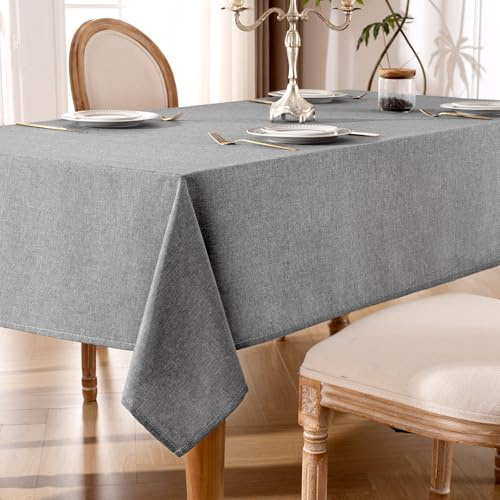 Tischdecke Abwaschbar Grau – 140x220cm Tischtuch aus Polyester in Leinenoptik, Wasserabweisend mit Lotuseffekt, Kratzfest und Pflegeleicht für Wohnzimmer, Esszimmer, Balkon & Garten