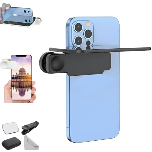 Spiegelreflexion für iPhone, Smartphone-Kamera-Spiegelreflexions-Clip-Kit, HD-Glasspiegel für Telefon zur Verwendung der Rückkamera, tragbare Spiegel für iPhone-Rückkameras Fotografie (Schwarz)
