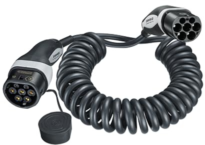 Mennekes 36437 E-Auto Ladekabel 4,0 m spiralisiert, kurz - Mode 3 Typ 2 20A 3PH Spiral-Ladekabel mit 11 kW Ladeleistung