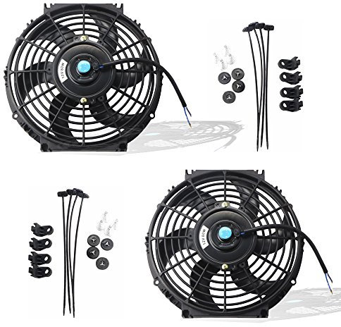 MOSTPLUS Black Universal Electric Radiator Slim Fan Push/Pull 12V + Mounting Kit (Set of 2) (10 inch)
