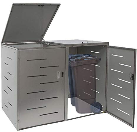 XL 2er-/4er-Mülltonnenverkleidung HWC-E83, Mülltonnenbox, erweiterbar 116x141x98cm - Edelstahl 50kg