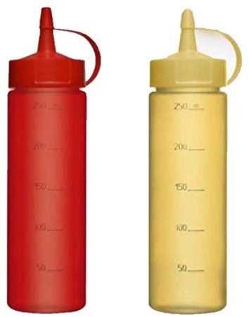 Dispenser Dosatori Graduati per salse 250 ml - 2 Pezzi (Rosso e Giallo)