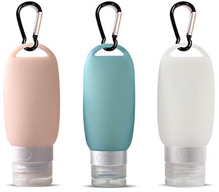 Besylo Reise Flaschen, Silikon Reiseflaschen, Silikon nachfüllbare Reiseflaschen, mit Karabiner, für Reisen, Outdoor-Aktivitäten, Schule (3 Stück, Mehrfarbig, 60ml)