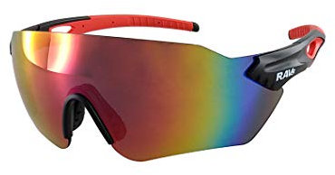 Ravs Radbrille Fahrradbrille Triathlonbrille Gravelbike Brille, Rennradbrille polarisiert Klarglas (Oversize-Shield multi layer red vision)