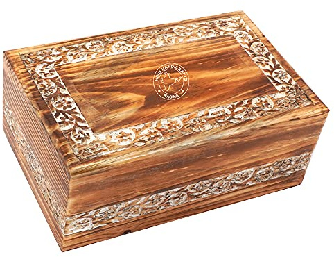Hind Handicrafts Urne funéraire en bois de rose faite à la main et fabriquée à la main pour adultes - Urne funéraire pour cendres humaines - Taille XL : 27,9 x 18,4 x 11,4 cm - 118 kg - Bois de pin