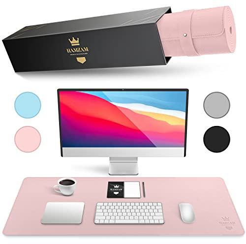 HAMZAM PU Leder Schreibtischunterlage groß 90x40cm - Premium Schreibunterlage Schreibtisch hochwertig genäht - Schreibtisch Unterlage mit Mauspad Funktion - Tischunterlage Schreibtisch - Desk Mat