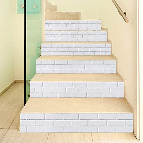 6 Stickers Escalier Carreaux Autocollants 3D,Brique blanche DéCoration Murale Contremarche Escalier Adhesif en PVC 18 cm x 100 cm