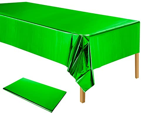 ELECLAND Grüne Kunststoff-Tischdecke, grüne Folie, rechteckig, metallisch-grün, St. Patrick's Day-Tischdecke für Geburtstag, Weihnachten, Party, St. Patrick's Day-Dekorationen, 137,2 x 274,3 cm
