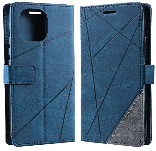 Vankii Kompatibel mit Xiaomi Mi 11 5G Hülle, Flip Wallet Handyhülle PU Leder Brieftasche Tasche Case Stoßfeste Schutzhülle [Kartenschlitzen] [Magnetverschluss] [Standfunktion] (Blau)