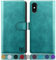 SUANPOT for iPhone X/XS 5.8 case with [Credit Card Holder][RFID Blocking],PU Leather Flip Book Protective Cover Women Men for Apple X/XS Phone case Blue Green