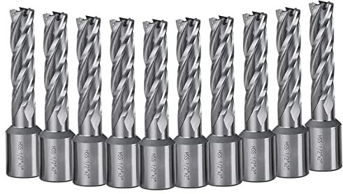 Weldon Lot de 10 fraises annulaires à tige de 1,27 cm de diamètre, 5,1 cm de profondeur de coupe pour perceuse magnétique