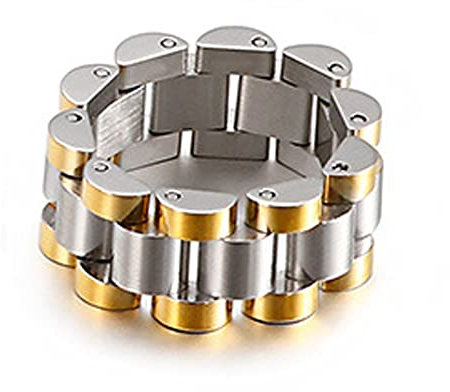AMDXD Herren Verlobungsringe aus Edelstahl, Uhrarmband Form Klassisch Ringe Herrenringe Punk Modeschmuck Zeitloser Herrenschmuck Gr.67 (21.3), Silber Gold