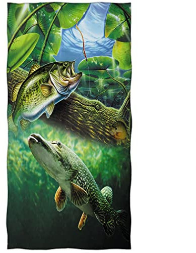 Zomer Strandtuch 70x140cm,Bedrucktes Mikrofaser Badetuch-Fisch,Grün