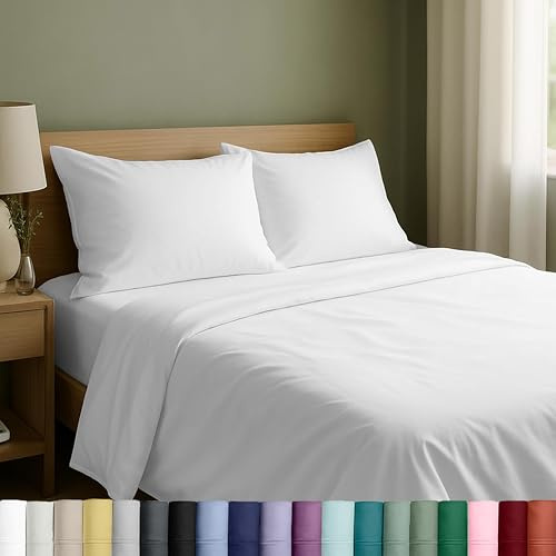 Soft Natural 100% Cotton Sateen Queen Sheets, 4 Pc Set, Bright White