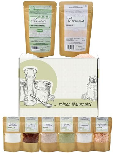 Salz Geschenkset | 8 Gourmetsalze | unterschiedlicher Farbe, Körnung, Würze und Konsistenz | insg. 1000 g | direct&friendly