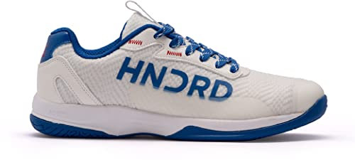 HUNDRED Xoom Pro, scarpe da badminton professionali antitraccia da uomo | Materiale: ecopelle | Adatto per tennis indoor, squash, ping pong, basket e padel (Bianco/Blu, EU 43, UK 9, US 10)