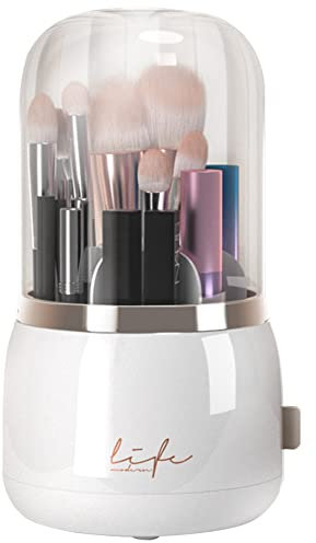 Veki Organizador de Maquillaje Giratorio 360 Grados, 6 Contenedores de Almacenamiento de Cepillo de Cosmético, con Tapa Acrílica Transparente, Adecuado Para Mesas de Maquillaje, Baños (Blanco)