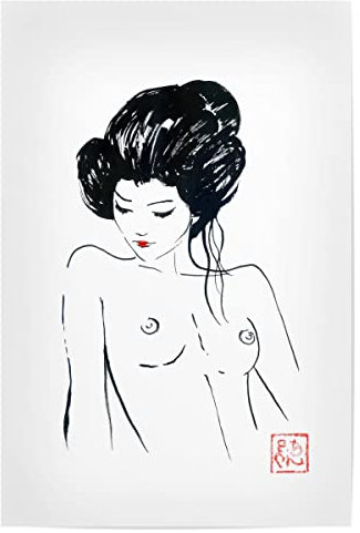 artboxONE Poster 60x40 cm Schwarzweiß Nackte Geisha hochwertiger Design Kunstdruck - Bild nackt Japan nackt
