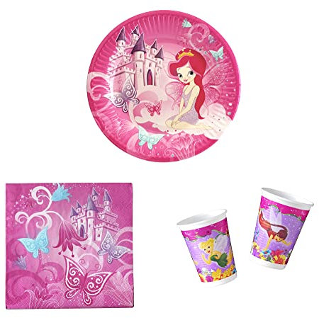 Set Stoviglie Festa Compleanno 8 Piatti 8 Bicchieri 20 Tovaglioli Tema Principesse - Princess 36 Pezzi