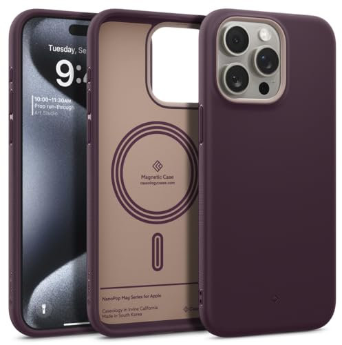 Caseology Nano Pop Mag Kompatibel mit iPhone 15 Pro Hülle [Magnetisch] [Schutz in Militärqualität] mit Seitlichen Griffmustern iPhone 15 Pro Hülle - Burgundy