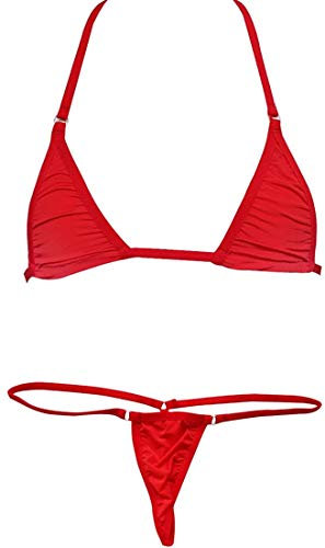 Czizitong Femmes Micro G-String Bikini 2 pièces Coulissant Top String Petit Soutien-Gorge Nouvelle (Rouge)