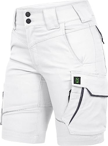 Leibwächter – Arbeitsshorts Damen Flex LINE Weiß-grau – Größe 44 – Robuste Cargo Hose mit Taschen – Handwerker Shorts – Berufsbekleidung – Multifunktionshose mit Reflektoren