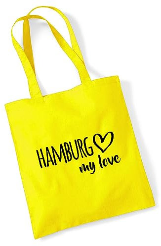 Huuraa Jutebeutel Hamburg my love Tasche Baumwolle 10 Liter Größe Yellow für alle Fans von Hamburg Deutschland Geschenk Idee für Freunde und Familie