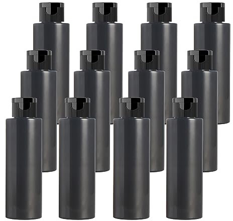 BPZXL Pack of 12, Empty 100ml Refillable Black Plastic Bottles with Black Flip Cap Bottle for Cosmetic shampoo, conditioner, lotion, shower gel, etc.