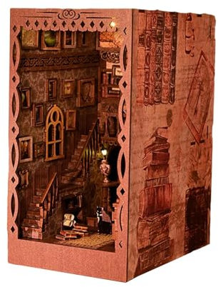 Amagogo Bücherregal-Einsatz, Dekoration, Alley, 3D-Holz, Miniaturhaus-Set, Puppenhaus-Buchstütze