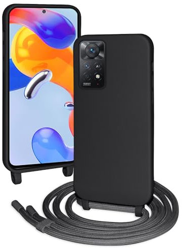 FERLAN Coque avec Cordon pour Xiaomi Redmi Note 11 Pro 5G/4G,Ultra Mince Antichoc Silicone Liquide Souple Étui avec Cordon Souple Doux Portable Lanyard Couverture Protection,Noir
