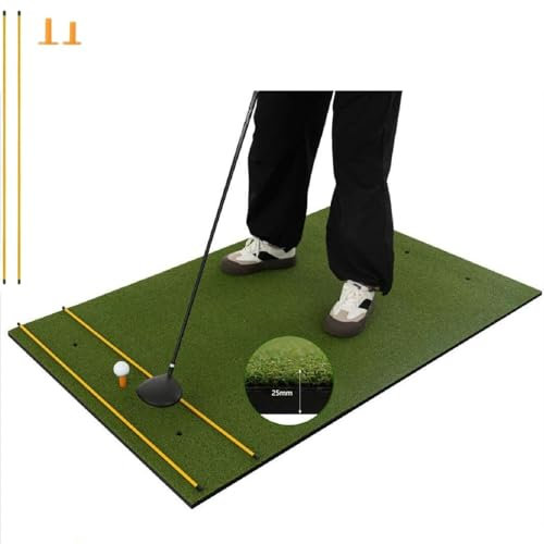 SPOTRAVEL 5 x 3FT/5 x 4FT Golf Practice Mat, Artificial Golf Hitting Mat with 2 Rubber Tees & 2 Alignment Sticks, Portable Chipping Mat for Pros & Beginners (25mm Thickness, 152 x 92cm)