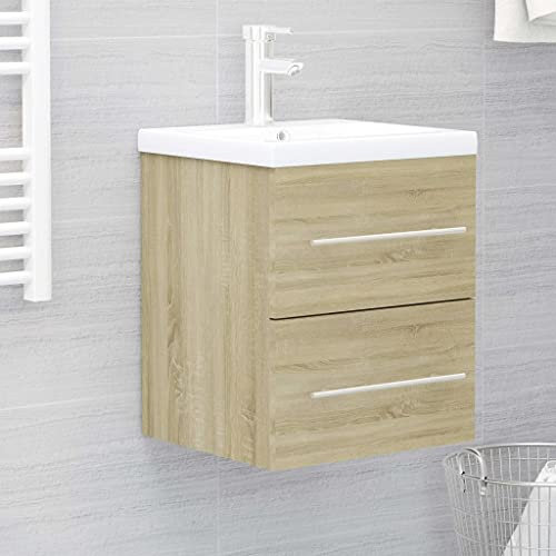 Puraday Mobile Sottolavabo Sospeso in Truciolato - Rovere Sonoma 41x38,5x48 cm - Bagno Classico Con Spazio Sufficiente Per Riporre Gli Oggetti