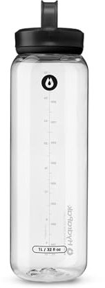 HydraPak Recon 1L Recon - Botella de agua de plástico reciclado al 50%, ecológica y sin BPA, tapón de rosca de flujo regular, fácil de transportar (1 litro, transparente)