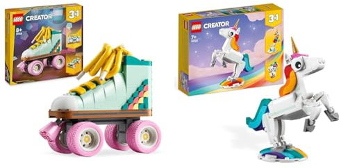 LEGO Creator 3in1 Retro Roller Skate to Mini Skateboard Toy to Boom Box Radio & 31140 Creator 3 in 1 Magical Unicorn Toy to Seahorse to Peacock, Rainbow Animal Figures
