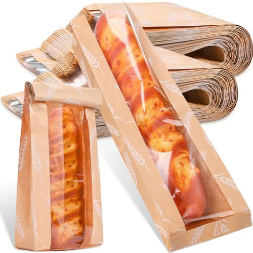 Affrolling Papier-Brotbeutel mit Sichtfenster, für hausgemachte Brotbeutel, lange französische Brotbeutel, 45,7 x 16,5 x 5,1 cm, Bäckerei-Aufbewahrungstasche, braune Kraft-Laib-Aufbewahrungsbeutel für