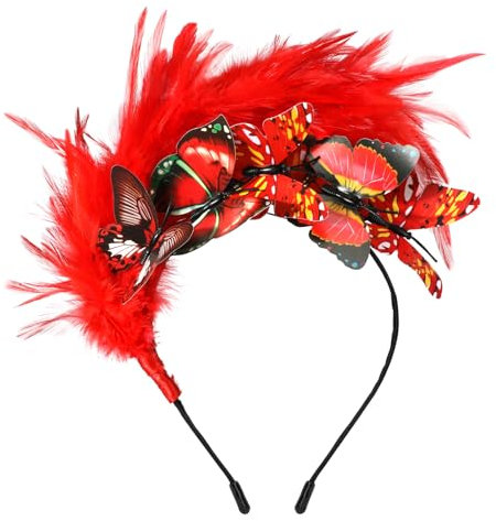 MWOOT Bandeau Plumes Papillon, Années 1920 Fascinateur Plumes pour Femmes, Vintage Serre Tete Plumes Rouge, Papillon Artificielle Accessoires Cheveux pour Carnaval Cocktail Mariage Goûter Décoration