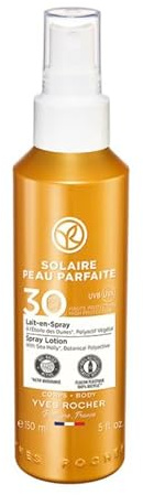 Yves Rocher SOLAR - Perfekte Haut Sonnenmilch Spray LS30 schützt und befeuchtet Ihre Haut intensiv - Schützt vor UVA/UVB und Sonnenstrahlen, 150 ml