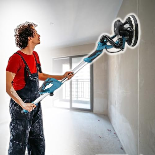 Levigatrice per Muri con Aspirapolvere, Manico Estensibile 130cm-200cm, Disco Abrasivo da 230mm, per Lucidare Soffitti e Pareti Interne ed Esterne