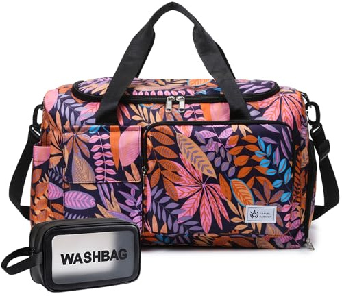 Z3# Orange Leaves Women's Travel Duffle Bag - Carry On Weekender with Shoe Compartment & Toiletry Bag
