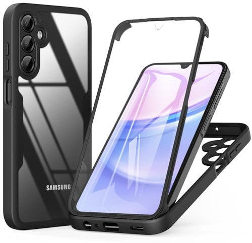 Kirnntca Case for Samsung Galaxy A15 5G with Built-in Screen Protector, Shell-Membrane Integration 360° Full Body Protective Shockproof Slim Bumper Phone Case for Samsung A15 - Black