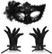 SATINIOR Maskerade Maske und Gotischen Feder Manschetten Venezianischen Pailletten Party Maske für Frauen Halloween Rollenspiel Kostüm Karneval Maskenball